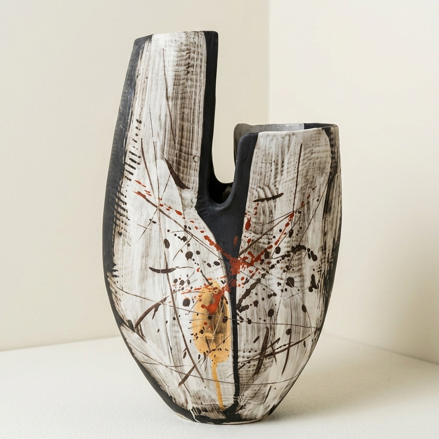 The Abstract Silhouette Ceramic Vase – Hand-Painted Modern Artifact