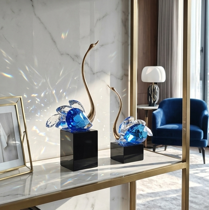 Crystal Swan Decorative Figurine Set Blue 1