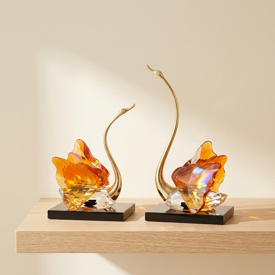 Golden Majesty Crystal Swan Figurine Set (Pair)