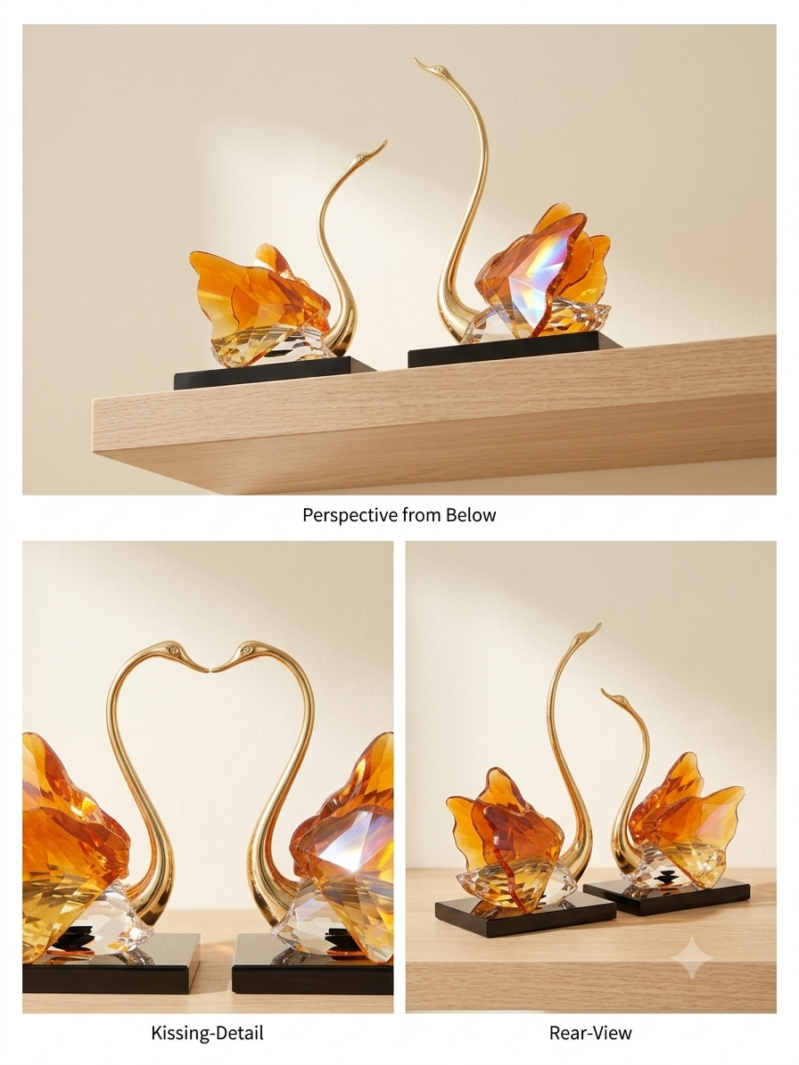 Golden Majesty Crystal Swan Figurine Set (Pair)