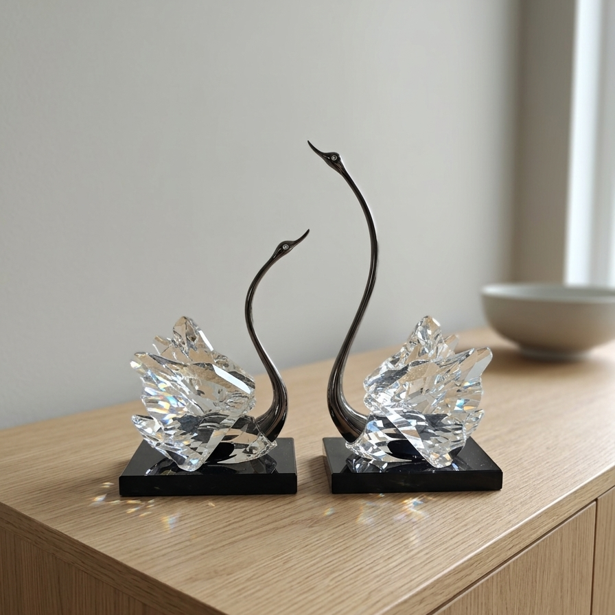 Elegant Crystal Swan Couple Figurines (Set of 2)