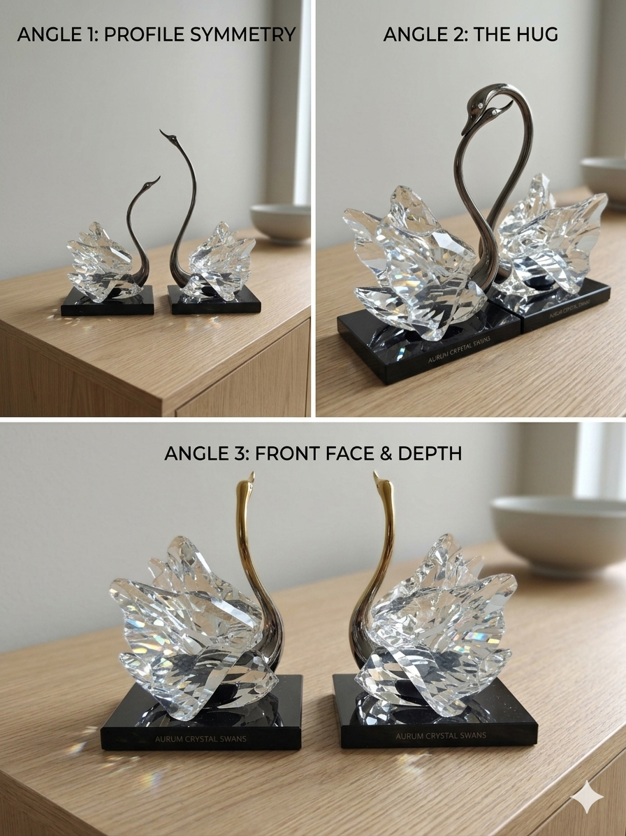 Elegant Crystal Swan Couple Figurines (Set of 2)