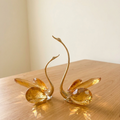 Faceted Golden Crystal Swan Figurine (Set of 2)