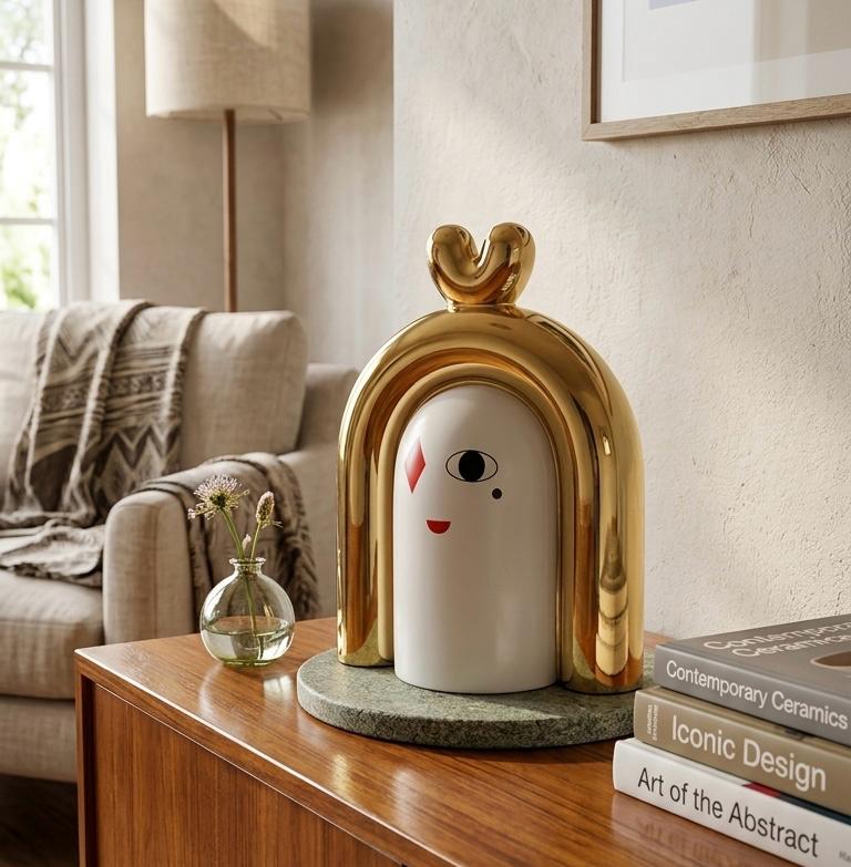 Modern Abstract Character Ceramic Showpiece – Golden Arch