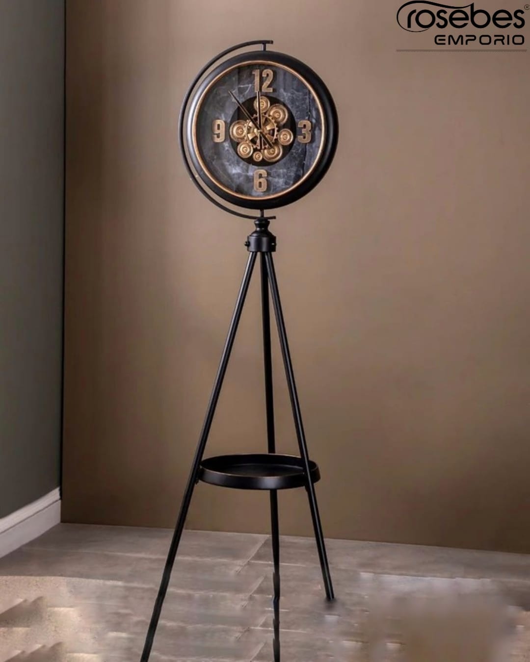 Industrial Tripod Stand Floor Clock 1