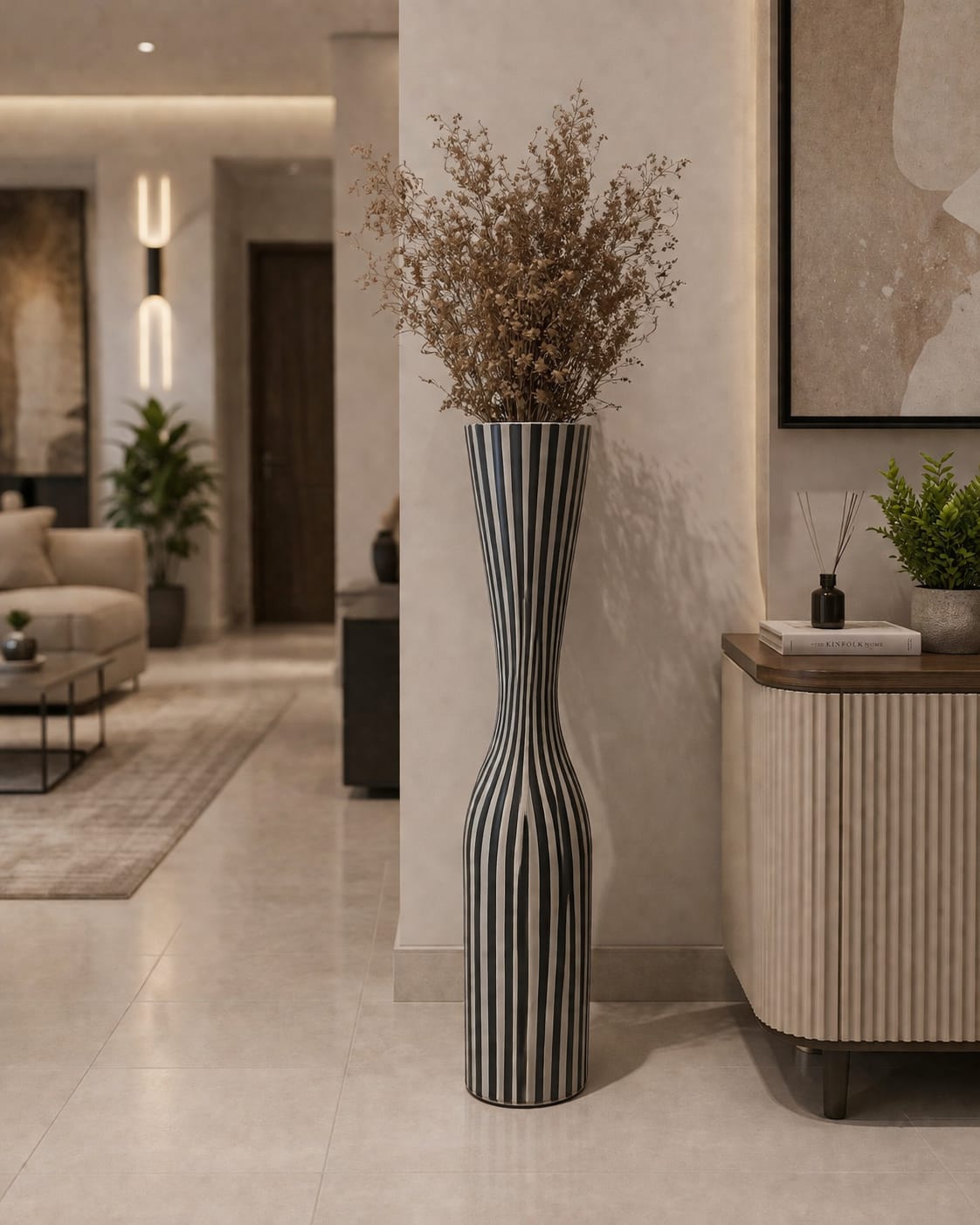 Contemporary Striped Ceramic Floor Vase 1