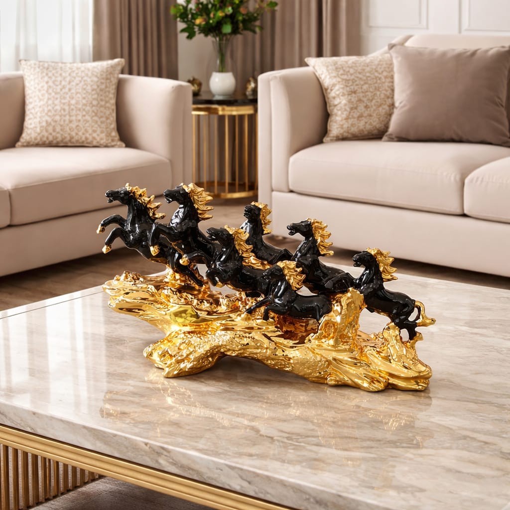 Black Gold Galloping Horses Decorative Sculpture 1