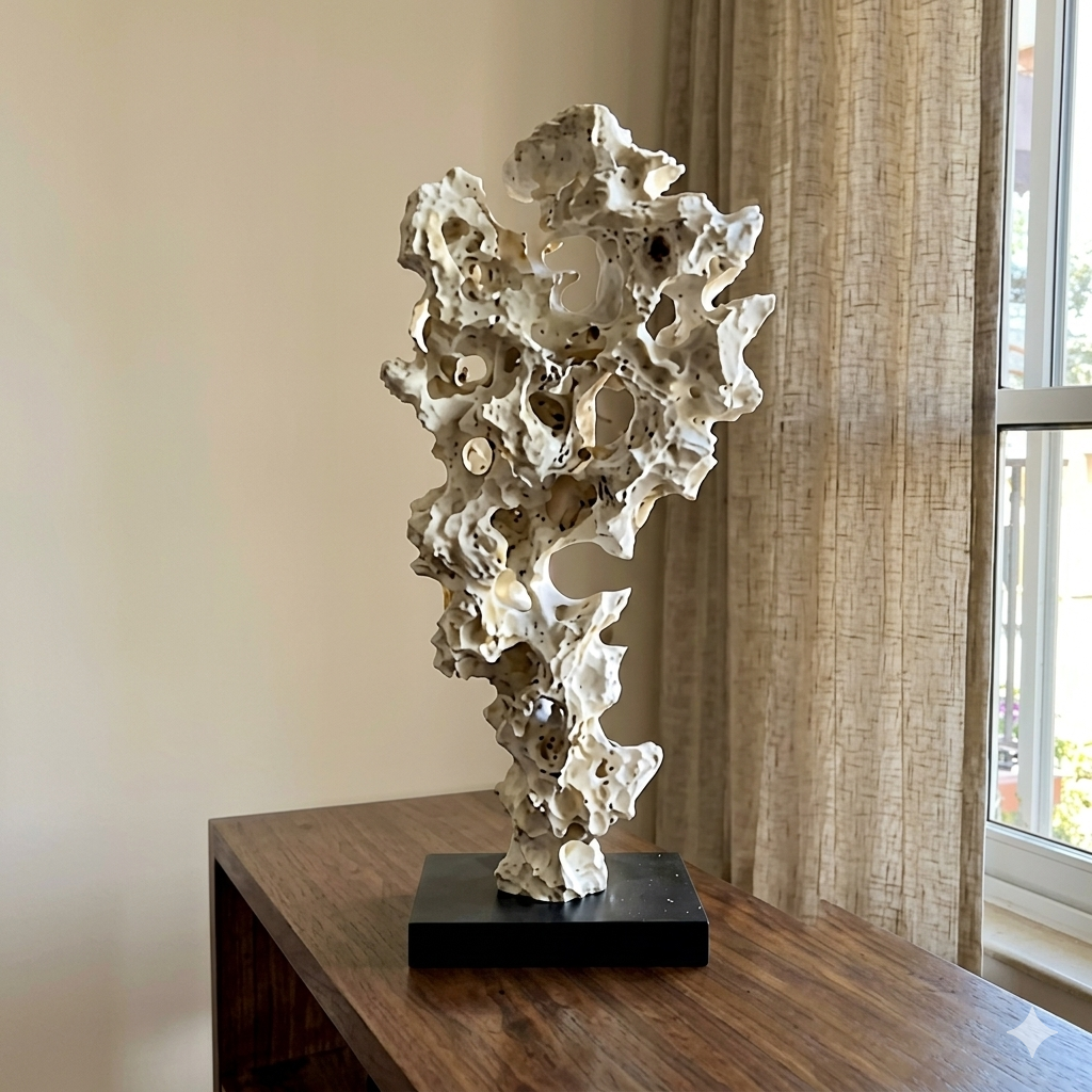 Abstract Organic Rock Sculpture – Cream & Black