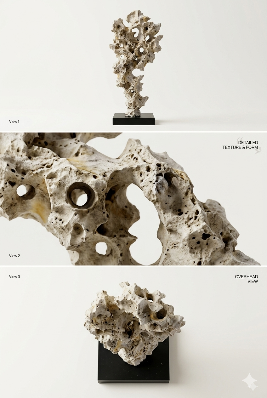 Abstract Organic Rock Sculpture – Cream & Black
