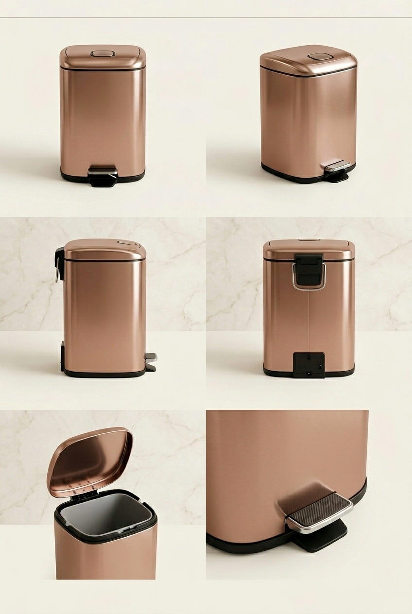 Luxury Rose Gold Stainless Steel Pedal Dustbin (Soft-Close)
