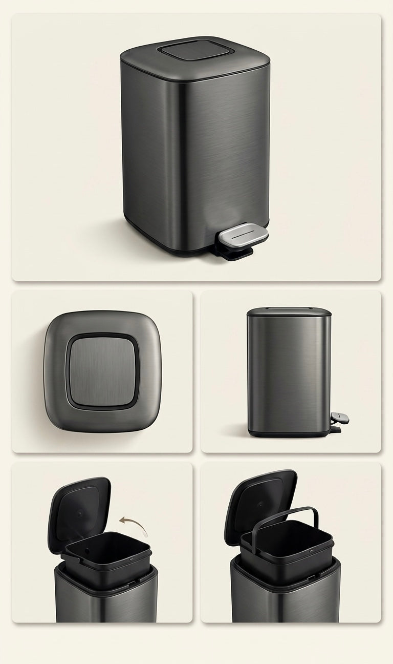 Minimalist Matte Charcoal Step Bin – Sleek, Hands-Free Waste Basket for Modern Interiors
