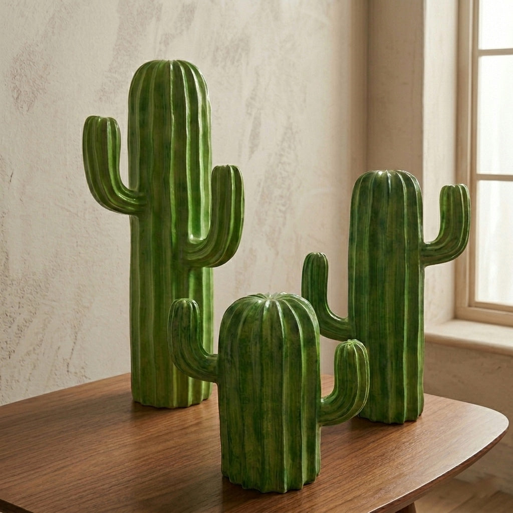 Ceramic Saguaro Cactus Tabletop Sculptures (Set of 3)