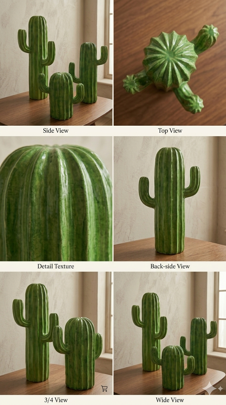 Ceramic Saguaro Cactus Tabletop Sculptures (Set of 3)
