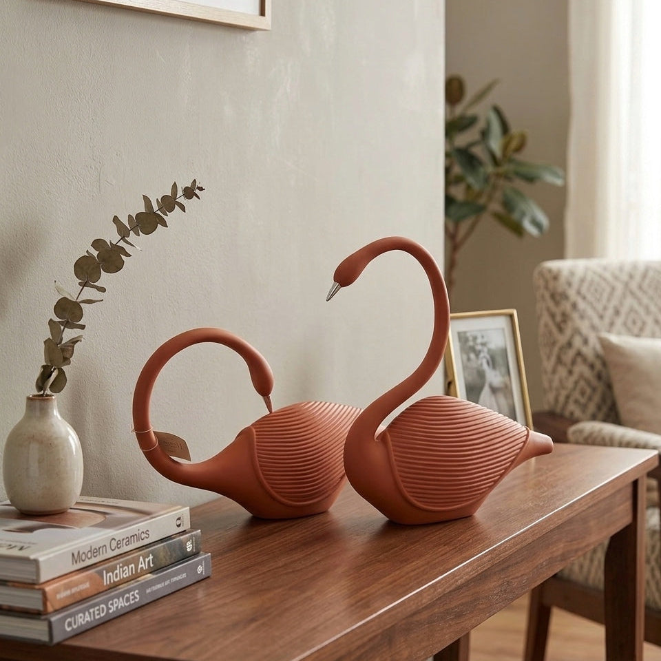 Minimalist Terracotta Flamingo Ceramic Showpiece Set (Set of 2)