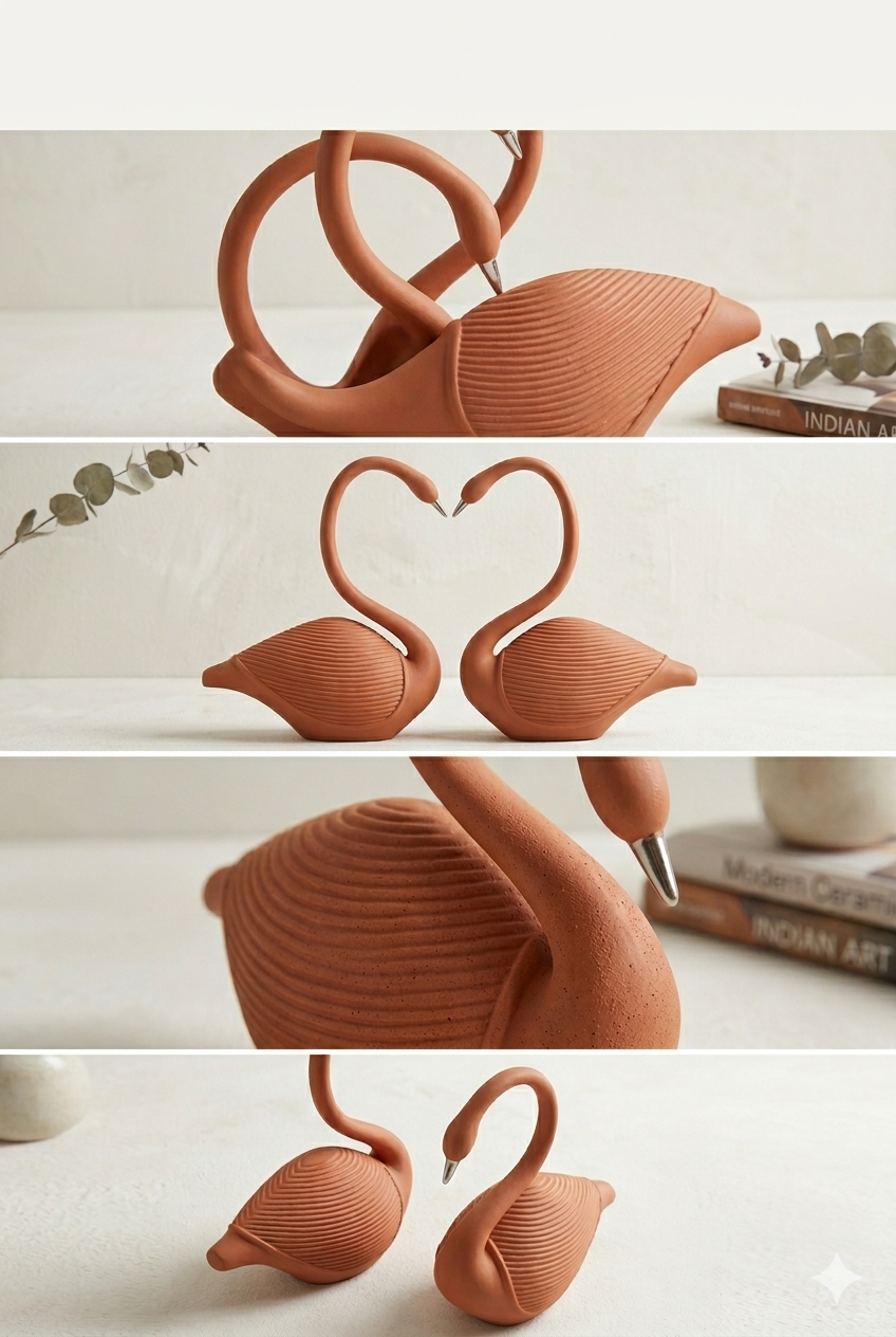 Minimalist Terracotta Flamingo Ceramic Showpiece Set (Set of 2)