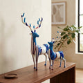 Abstract Blue & White Ceramic Deer Sculptures (Set of 2)