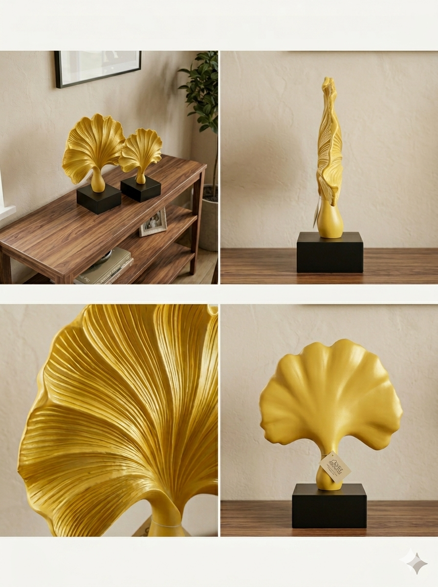 Gilded Ginkgo Leaf Sculptural Duo