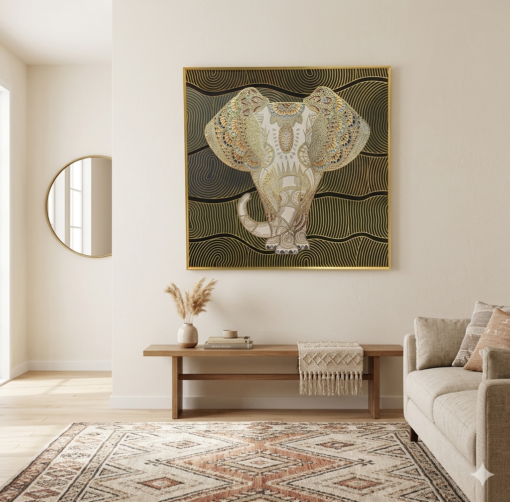 Majestic Harmony: Detailed Elephant Mandala Fine Art Print