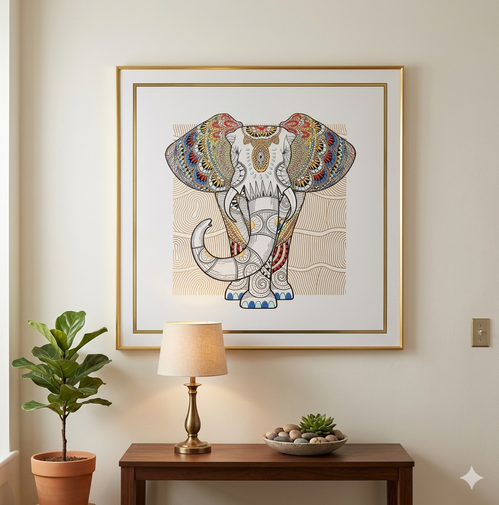 Contemporary Mandala Elephant Framed Wall Art
