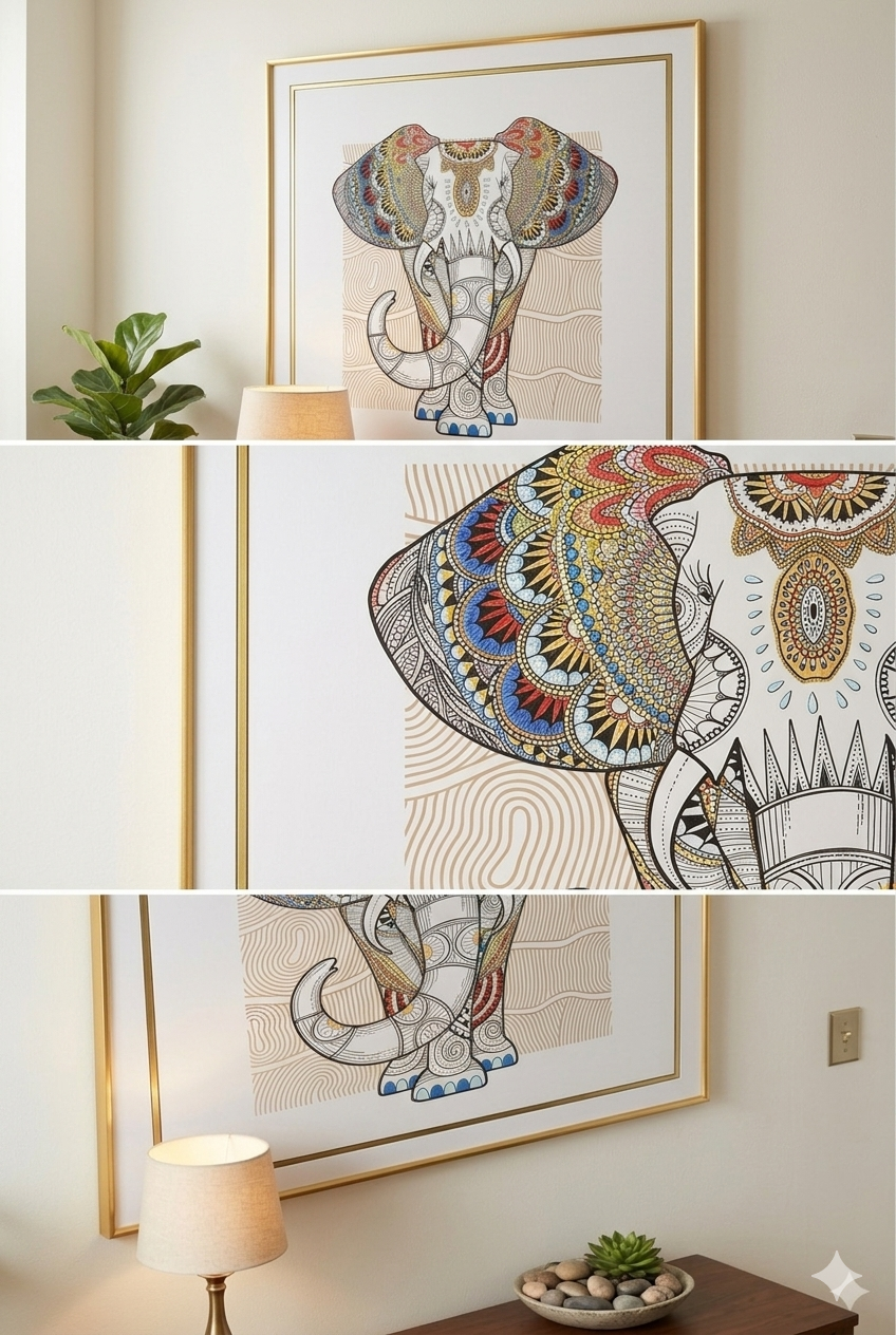 Contemporary Mandala Elephant Framed Wall Art