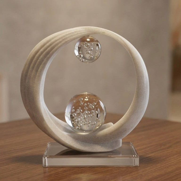 Celestial Balance Abstract Marble & Glass Showpiece