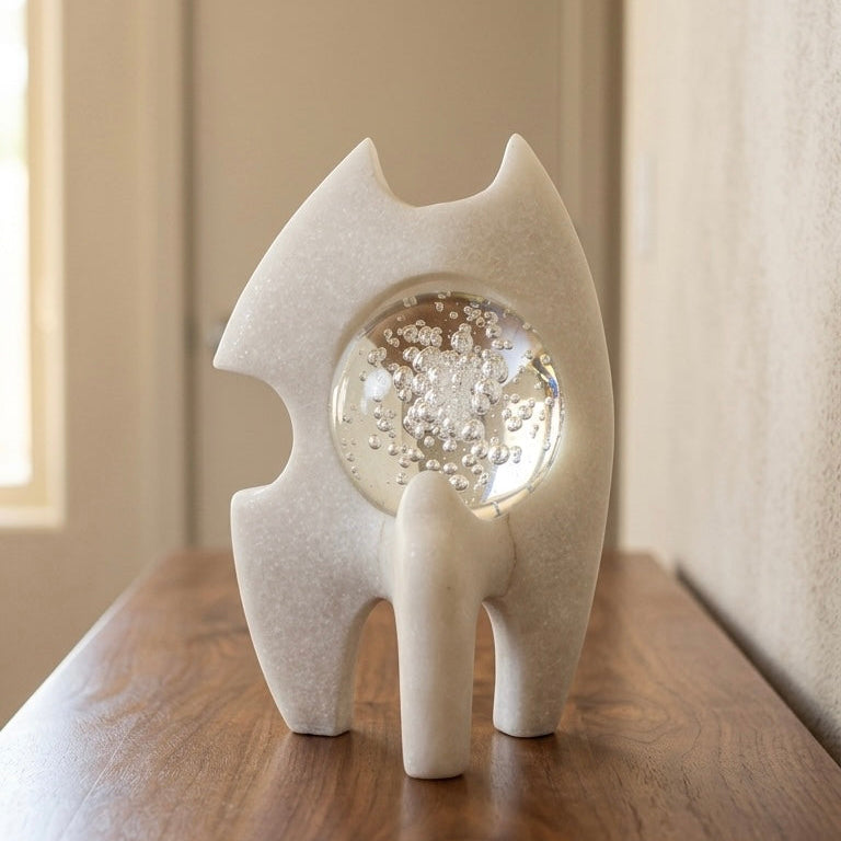 Aura Abstract Stone & Controlled Bubble Glass Sculpture