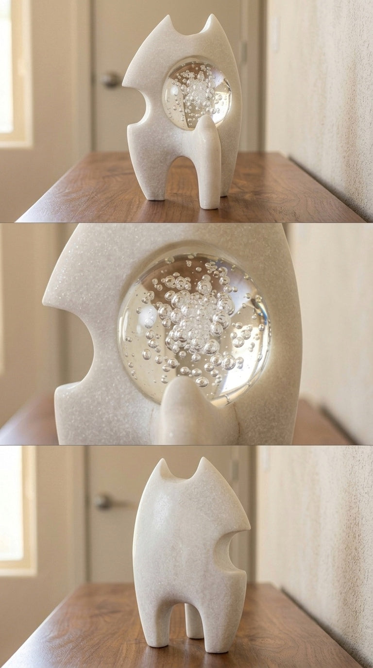 Aura Abstract Stone & Controlled Bubble Glass Sculpture