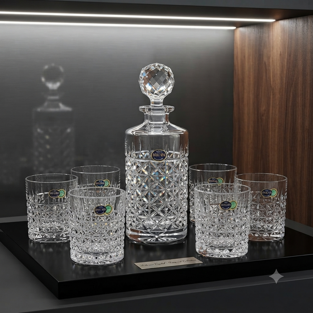Exquisite Cut Crystal Decanter and Whiskey Glass Set