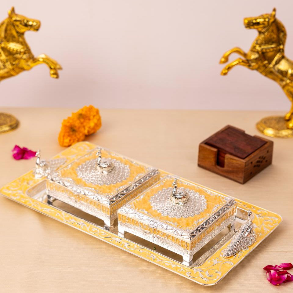 Royal Peacock Dual Accent Mukhwas & Dry Fruit Organizer Set