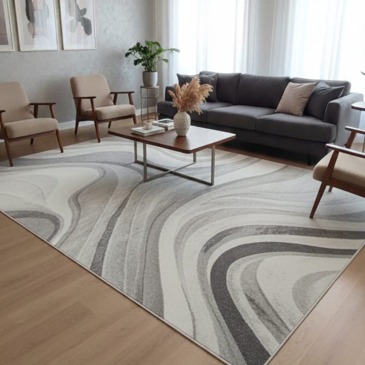 Modern Abstract Wave Pattern Area Rug 1