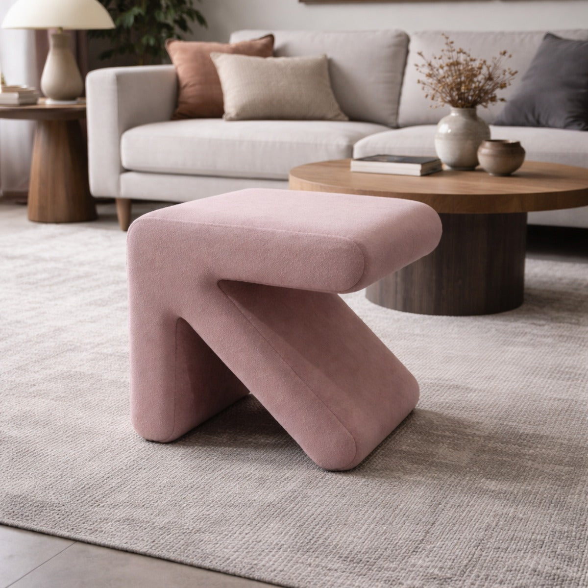 Contemporary Curved Z-Shape Upholstered Ottoman 1