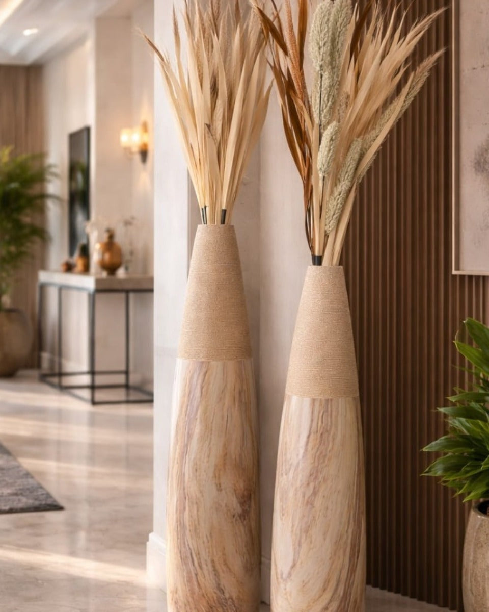Wooden Floor Vases with Dried Grass 1