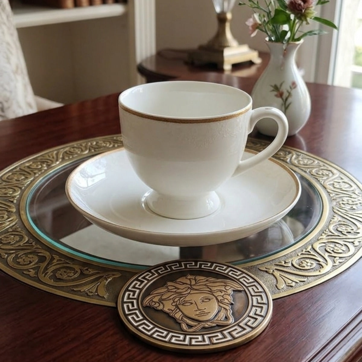 Medusa Gold Glass Charger Plate Set 1