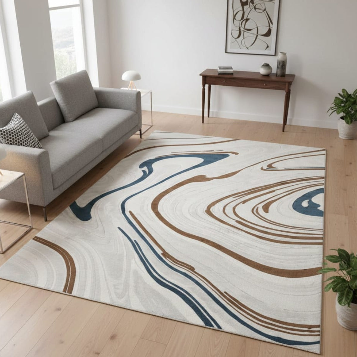 Abstract Waves Contemporary Living Room Rug 1