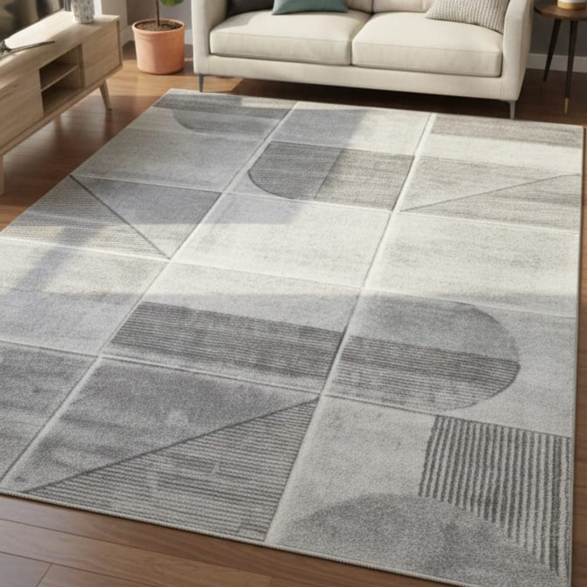 Modern Geometric Pattern Area Rug Grey 1