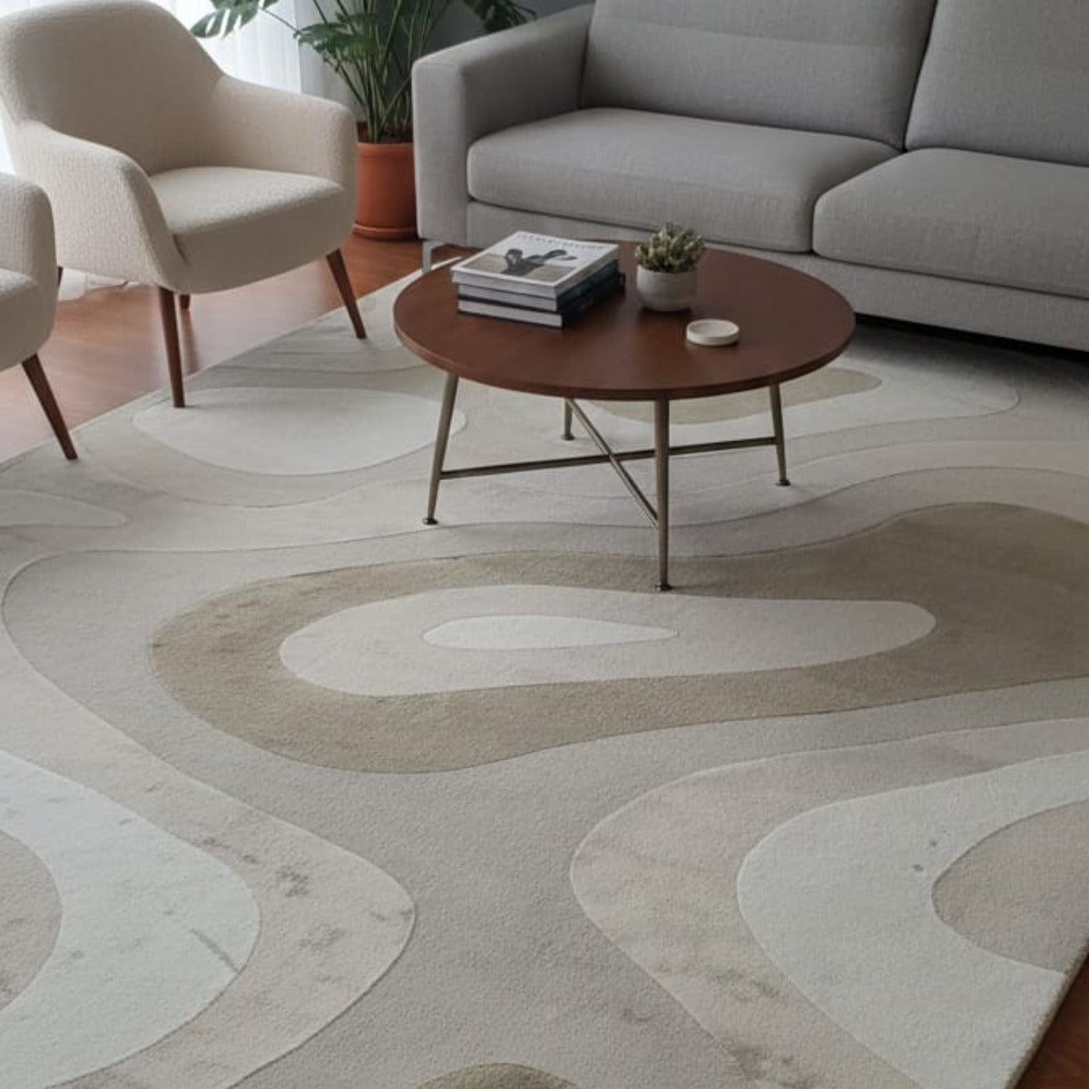 Contemporary Geometric Pattern Area Rug Beige 1