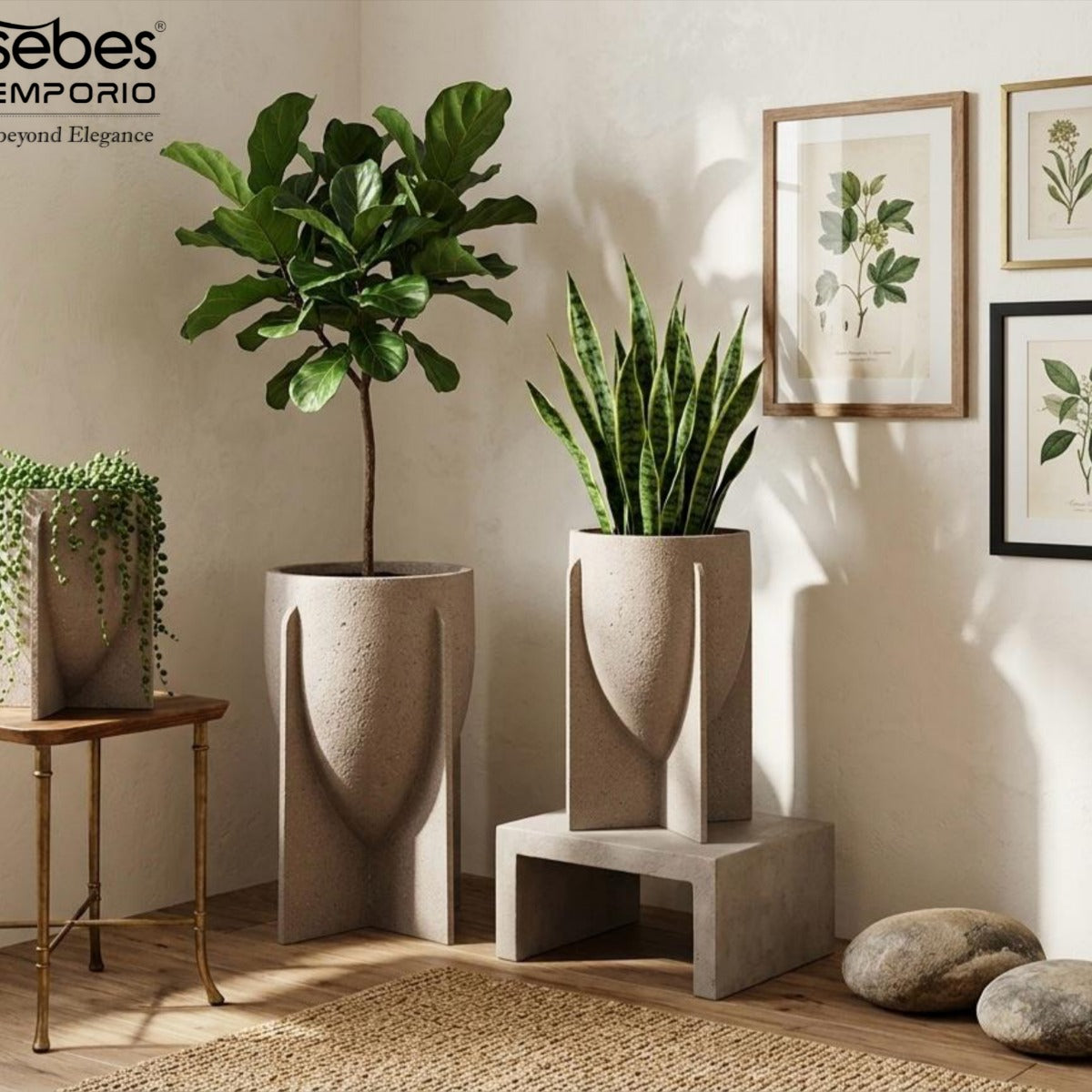 Contemporary Concrete Sculptural Floor Planter Set 1