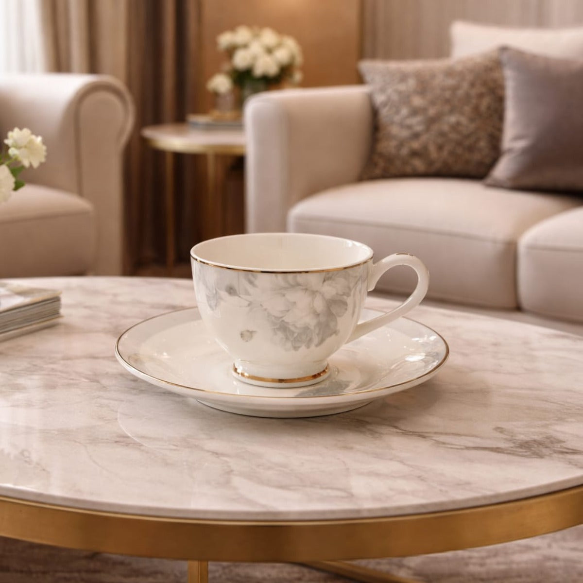 Elegant Marble Pattern Bone China Tea Cup Set 1