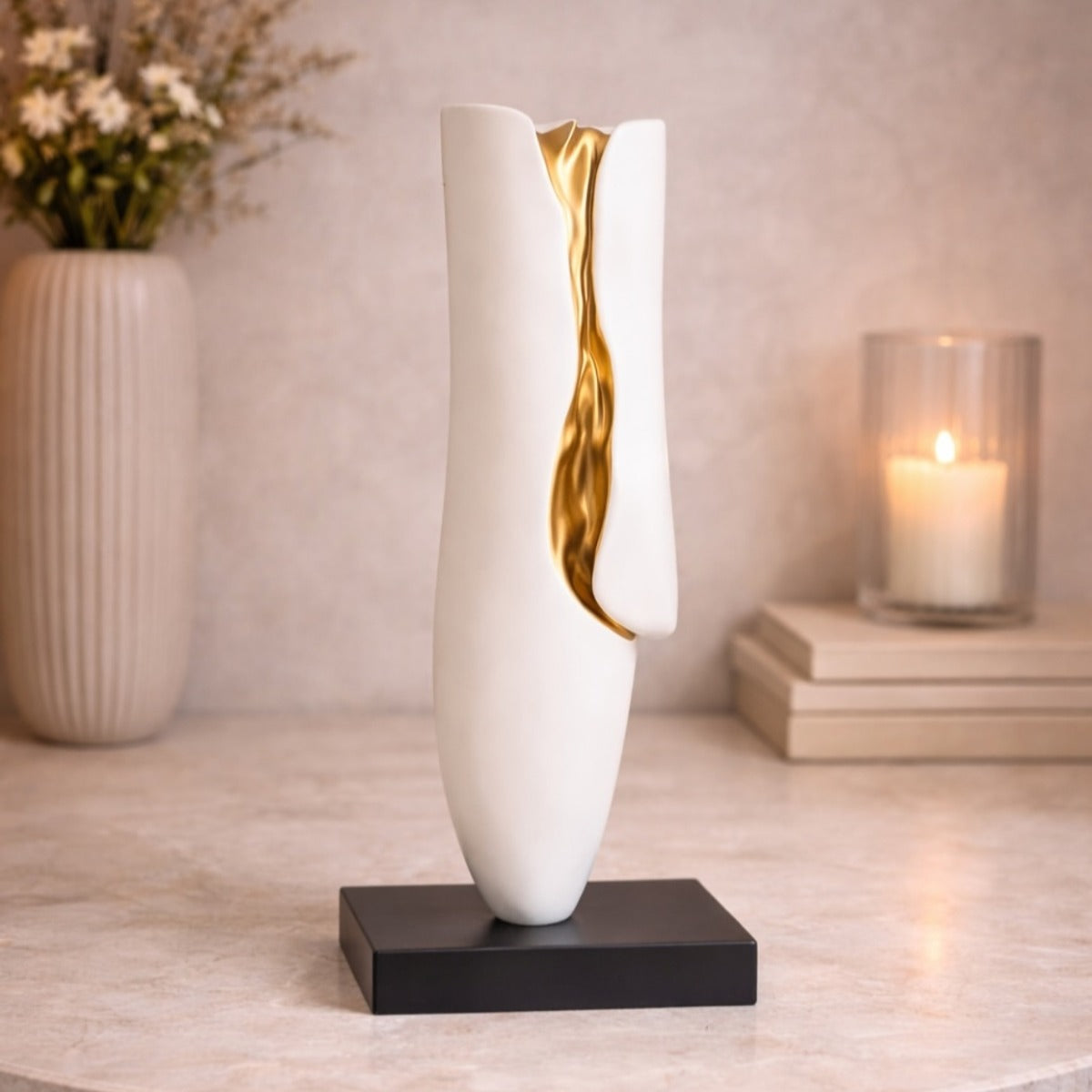 Modern White Gold Accent Table Sculpture 1
