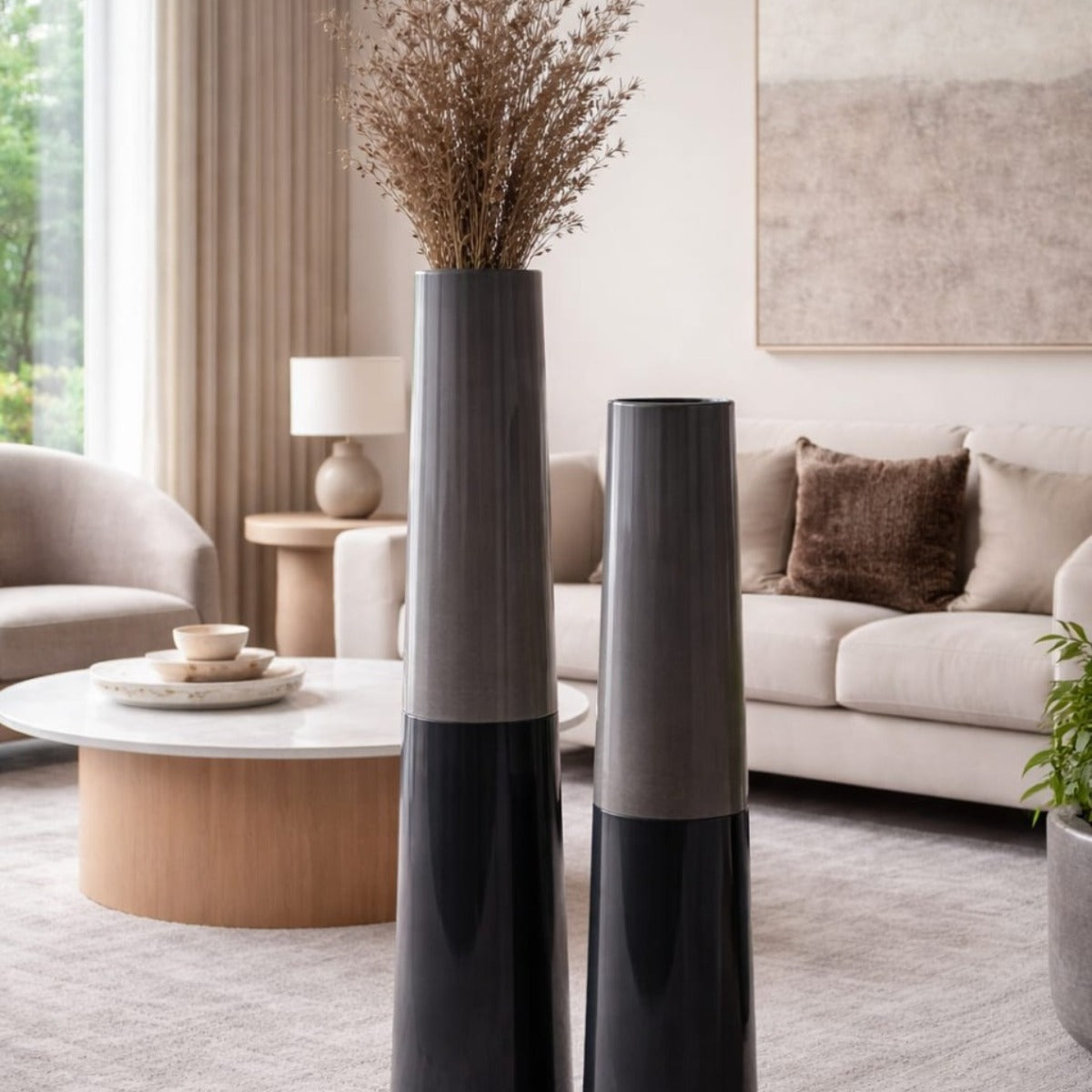 Contemporary Two-Tone Cylinder Floor Vase Set 1