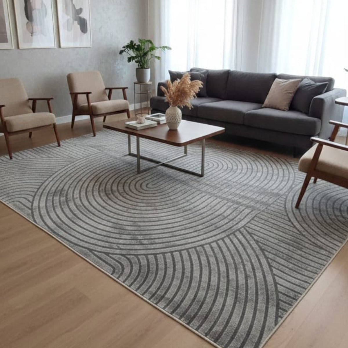 Spiral Linear Pattern Area Rug Grey 1