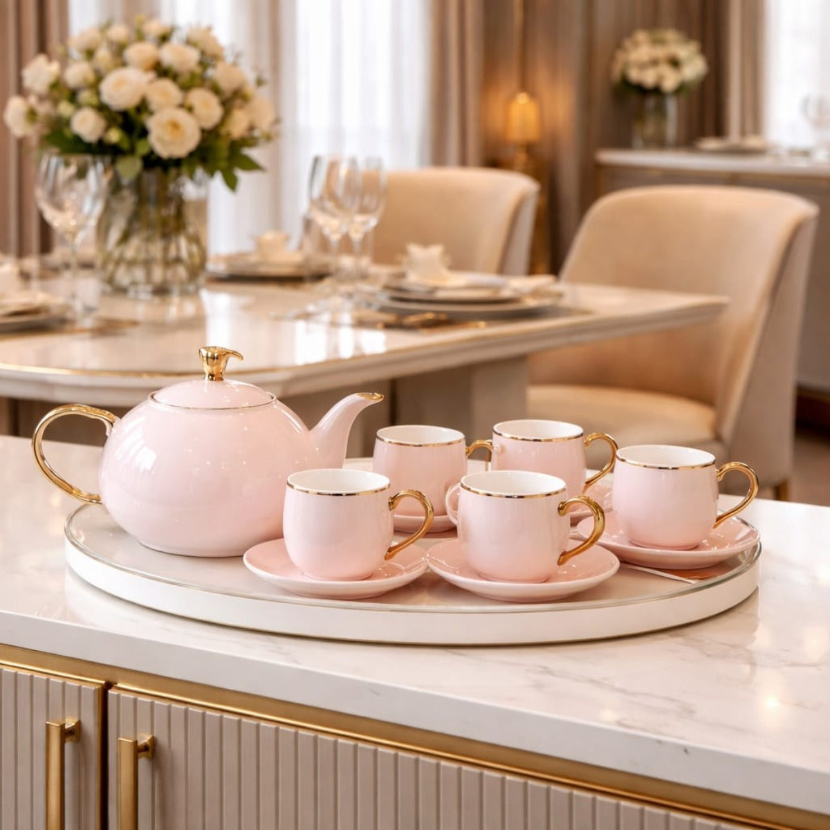 Elegant Porcelain Tea Set with Gold Trim 1