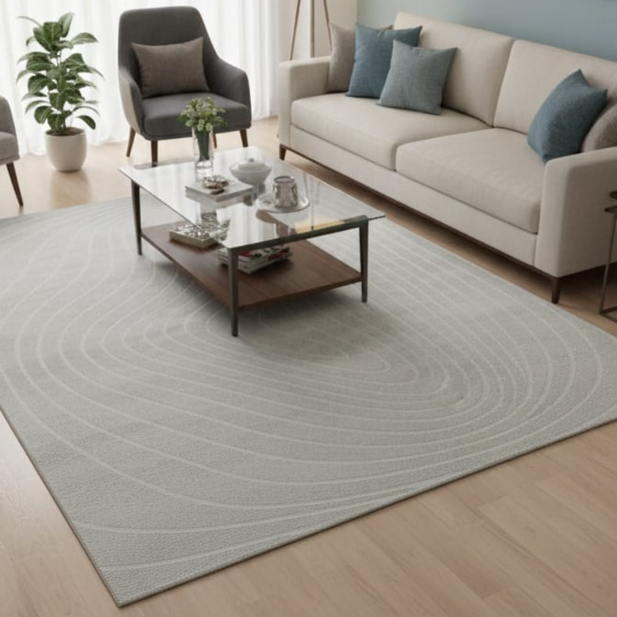 Contemporary Spiral Pattern Grey Area Rug 1