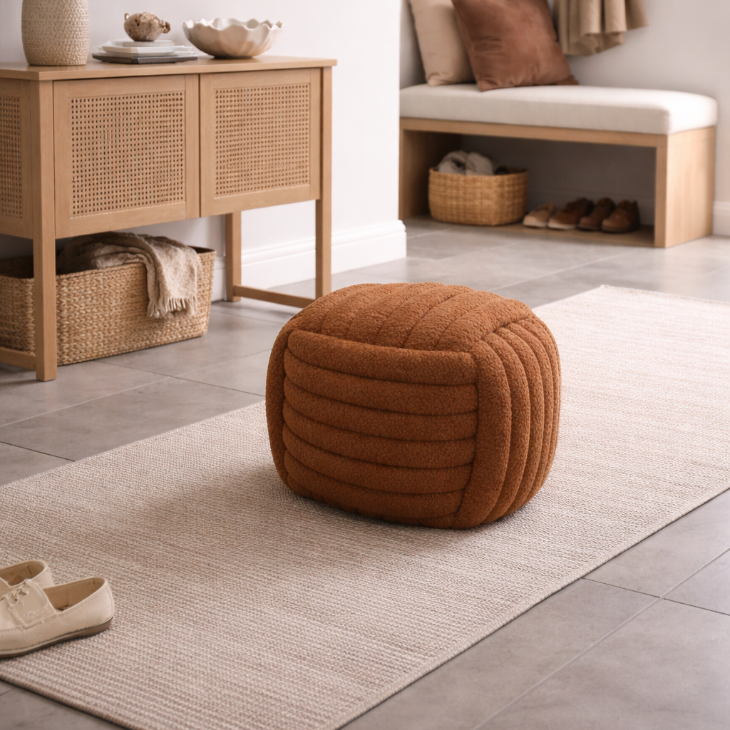 Ribbed Terracotta Ottoman Pouf Seat 1