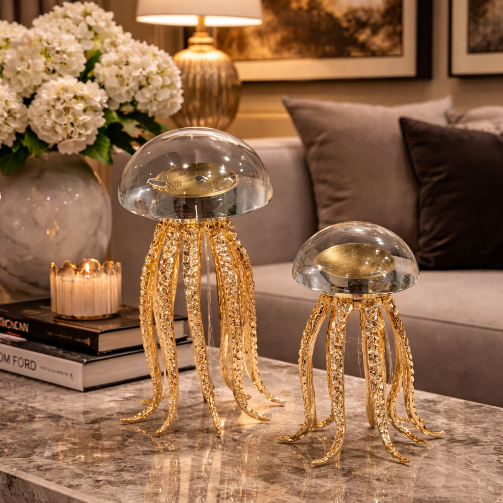 Golden Jellyfish Glass Decorative Figurines Set 1