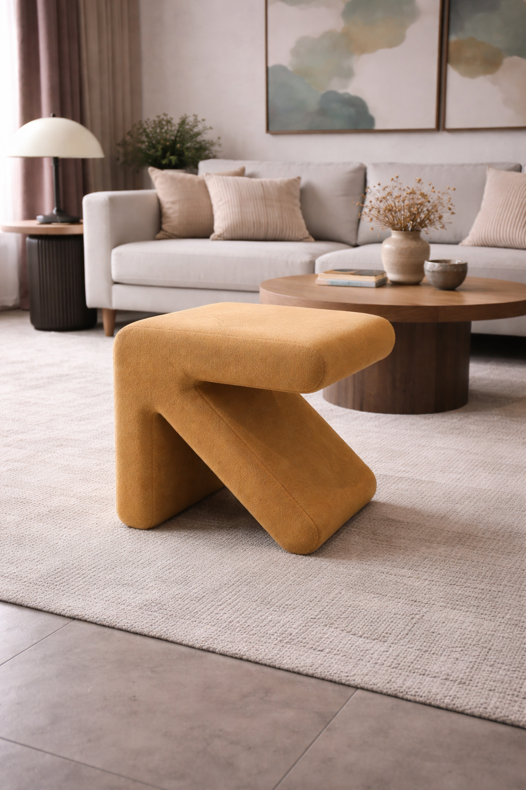 Contemporary Curved Z-Shape Upholstered Ottoman 2