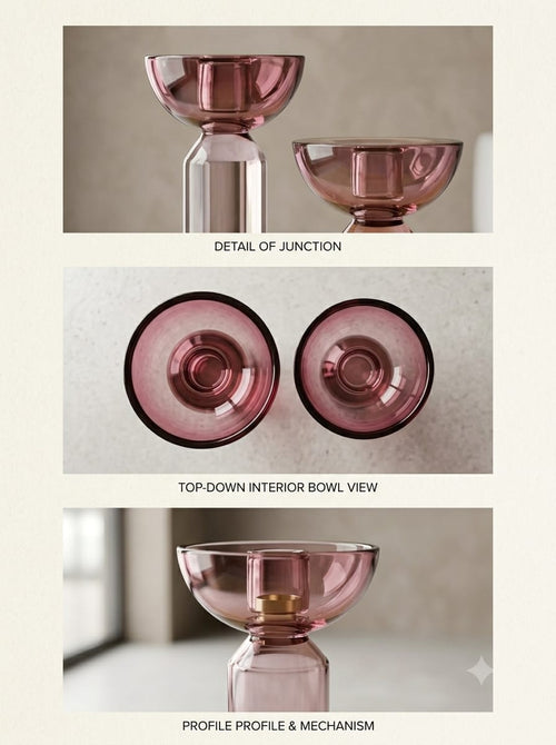 Aura Minimalist Rose-Tinted Glass Hurricane Candle Holders (Set of 2)