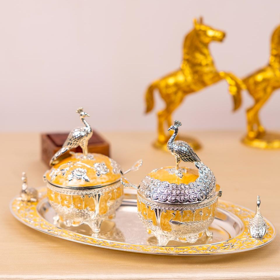 Royal Peacock Meenakari Multi-Purpose Jar Set with Matching Tray